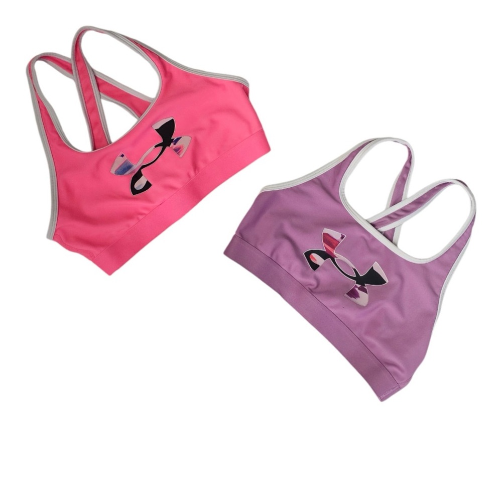 2 Under Armour Sports bra bundle Crossback Graphic Bra Youth Size large juniors
